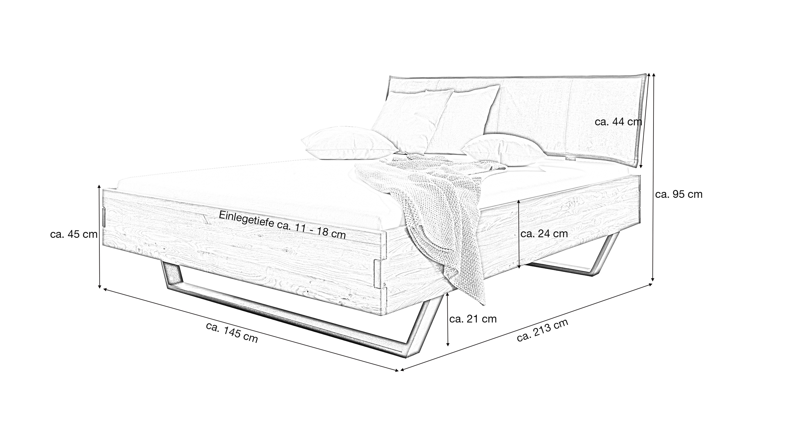 Massivholzbett 140 cm in Wildeiche geölt - AMIRA