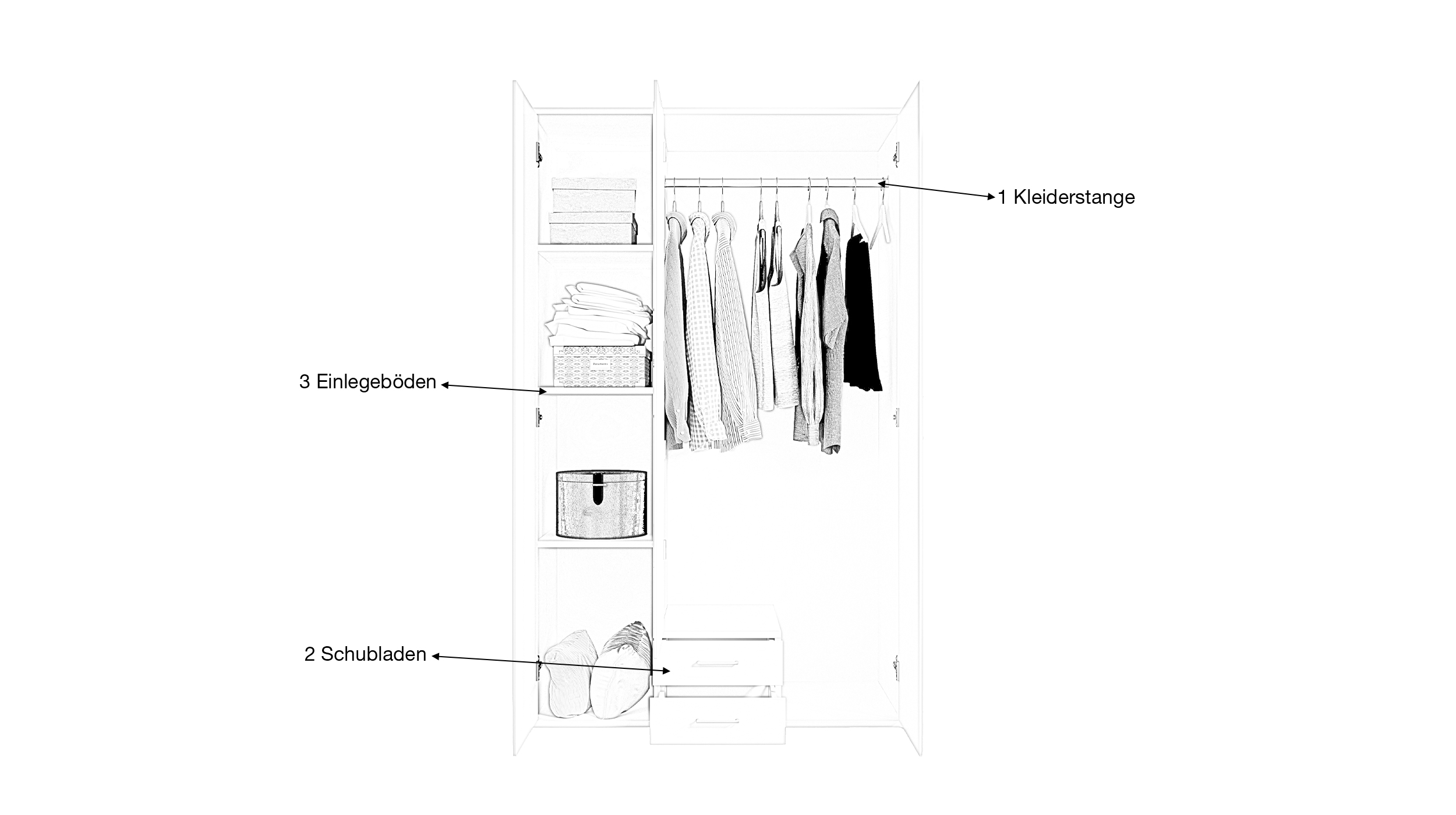 Kleiderschrank mit Spiegel 120 cm weiß - 3-türig - PAUL