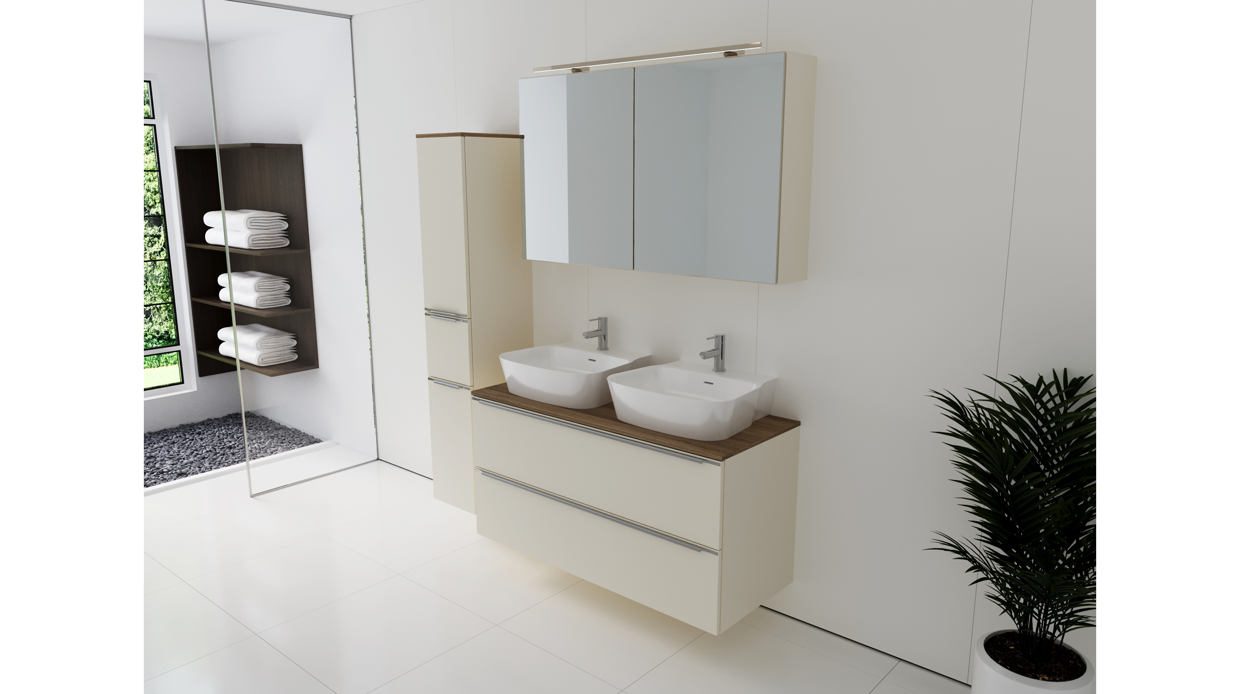 Badmöbel-Set Magnolia - 3 Teile mit HS - Waschtisch 120 cm - LEONEL