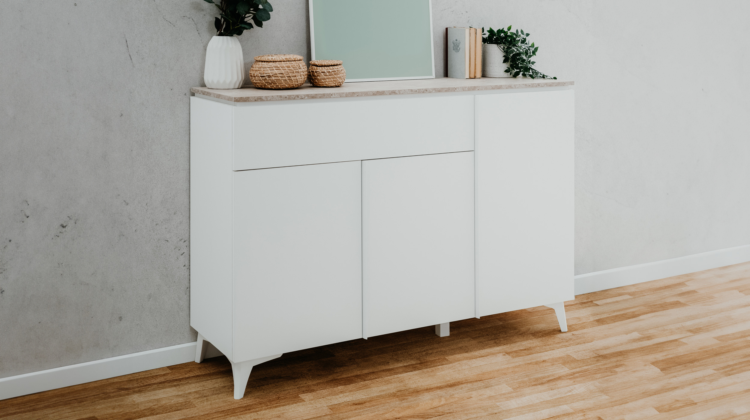 Kommode Schublade weiß - Sandstein 133 cm - BERTRIX