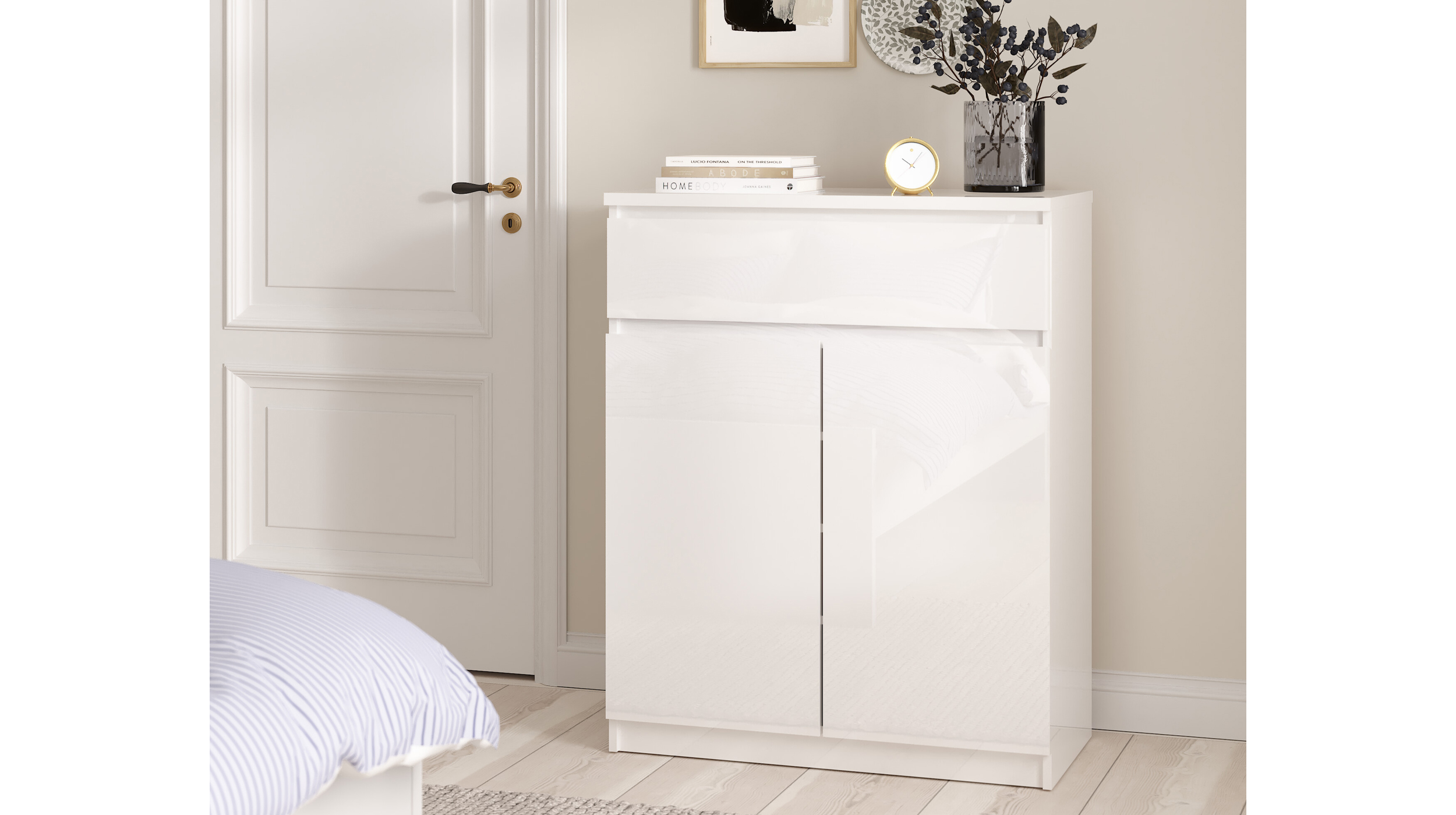 Kommode mit 1 Schublade weiß hochglanz 80 cm - NAIA