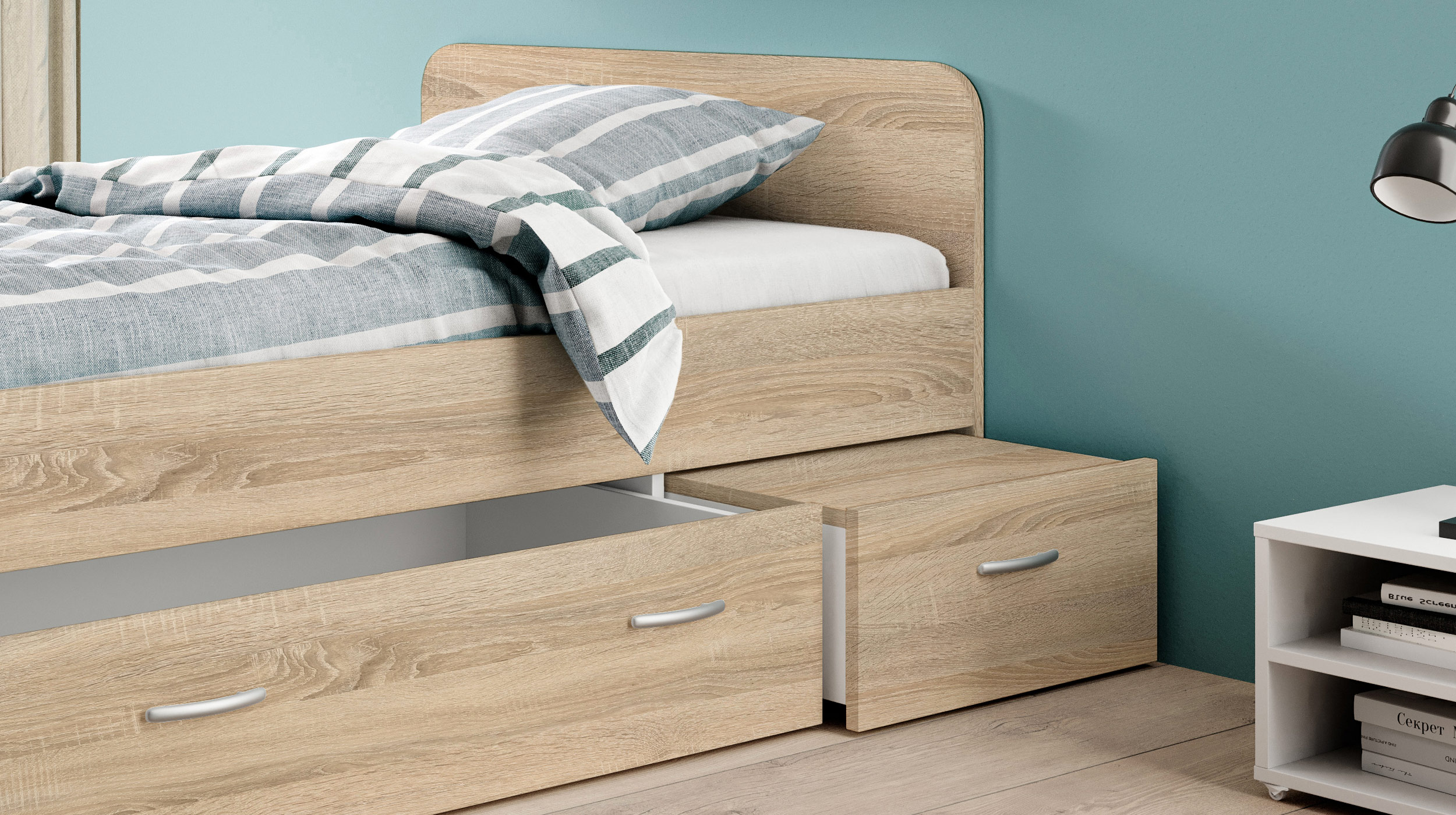 Jugendbett mit 2 Schubladen 90 x 200 cm Sonoma Eiche - BORO