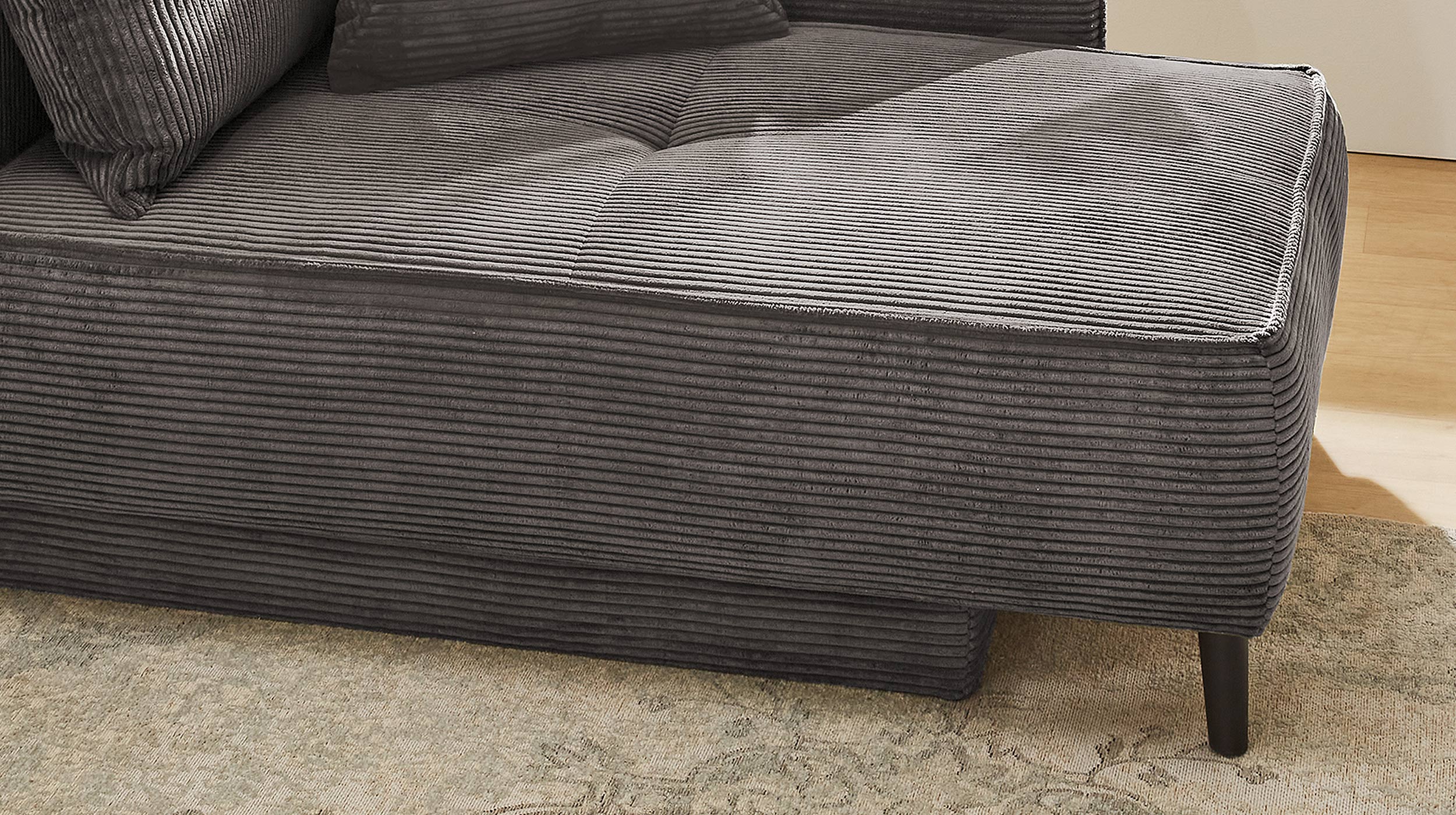Einzelsofa Cord 155 cm Recamiere mit Schlaffunktion grau - REX