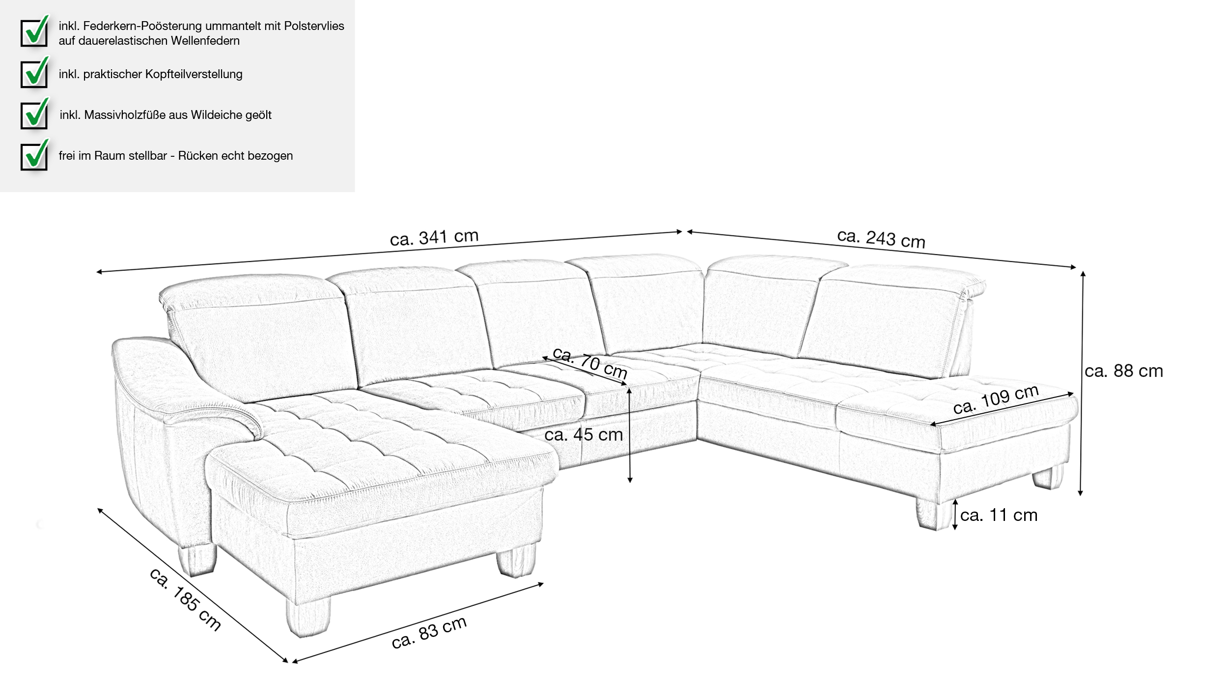 Couchliebe Wohnlandschaft planbar - Taurus platin - Basis Version - FRATELLO