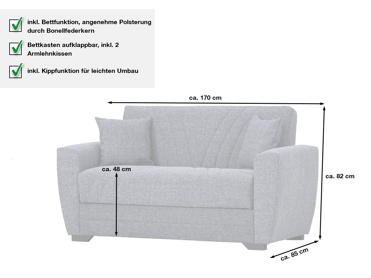 Einzelsofa grau Schlaffunktion ausziehbar 2-Sitzer 170 cm - ACUN