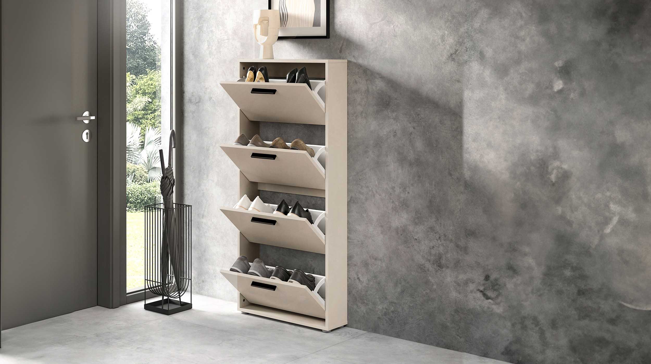 Schuhschrank beige 4-türig 59 x 136 cm - SAMMY