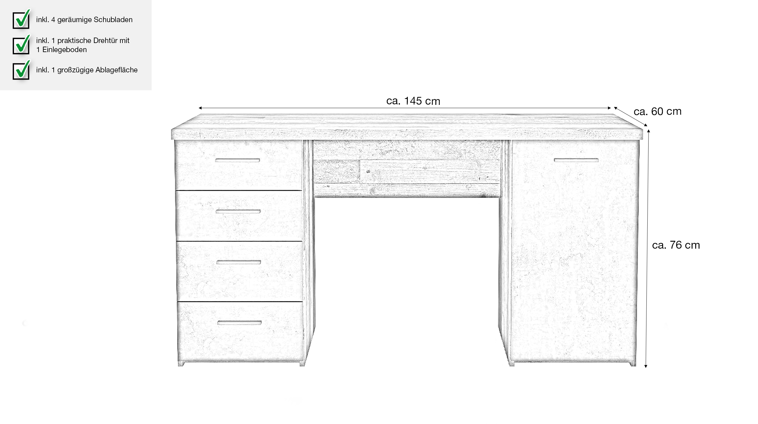 Computerschreibtisch Old Wood grau 145 x 60 cm - NET