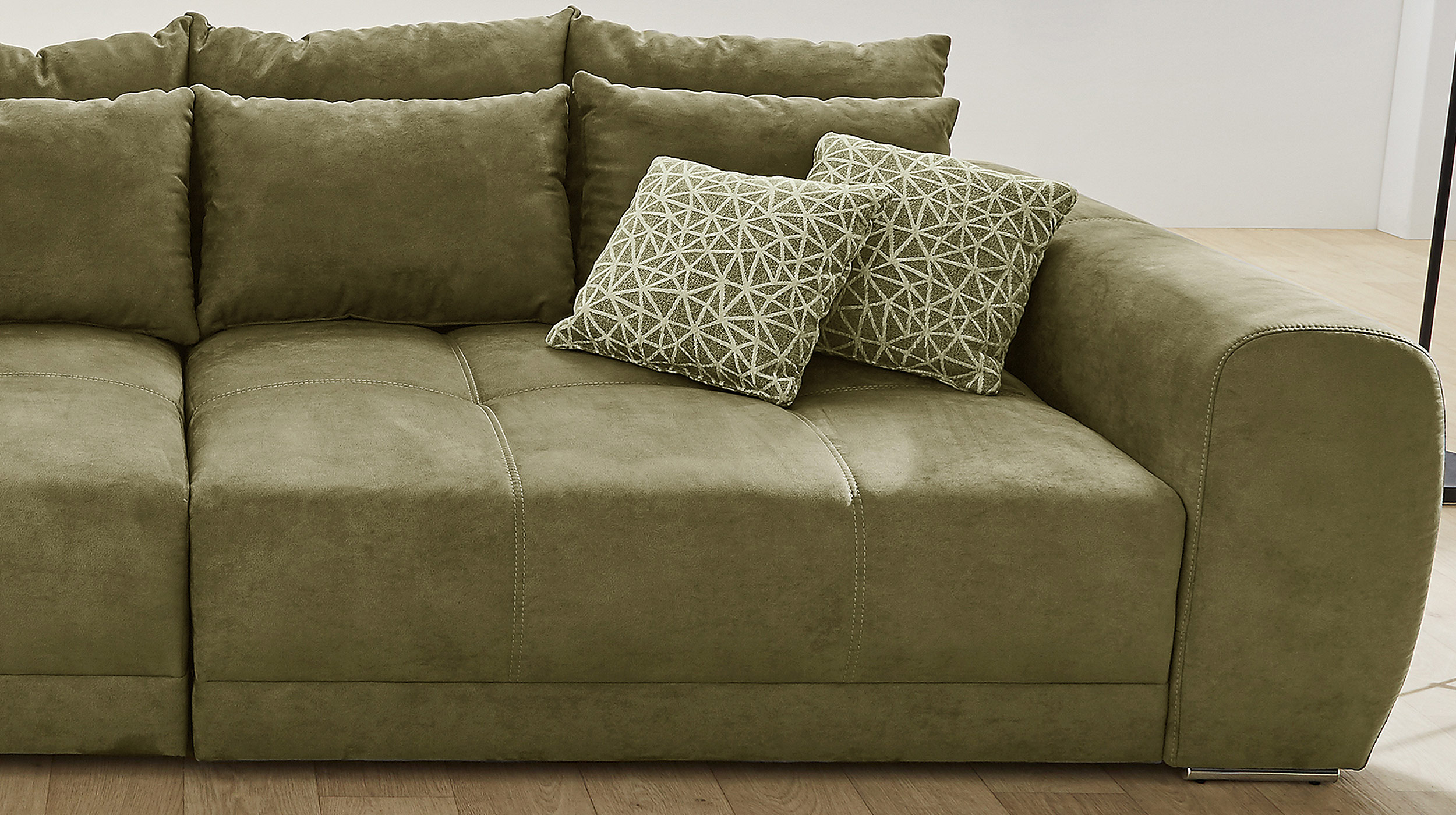 Big Sofa mit Federkern olivegrün 306 x 134 cm - MOLDAU