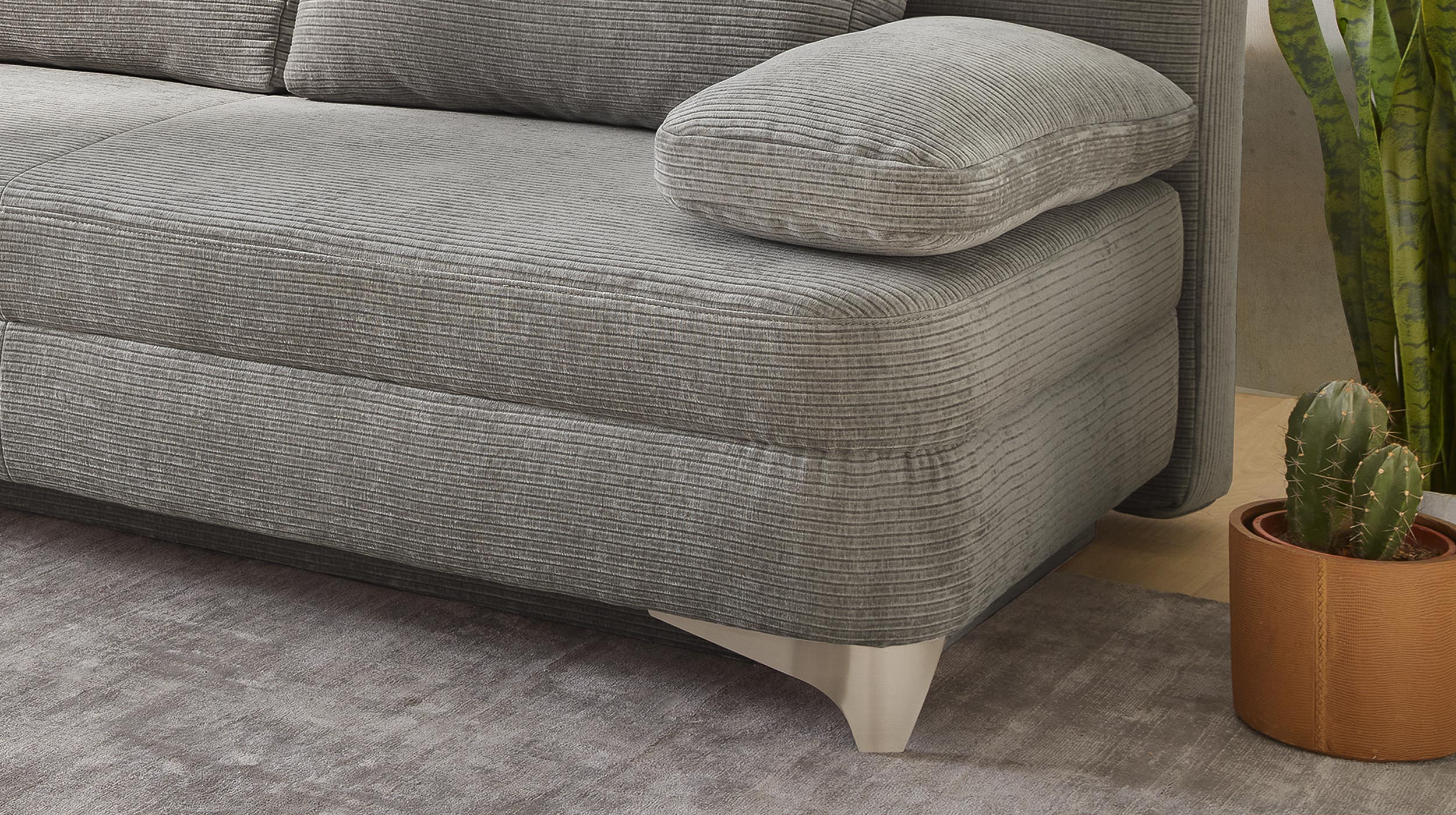 Schlafsofa Cord mit Bettkasten grau 204 cm - NOAH