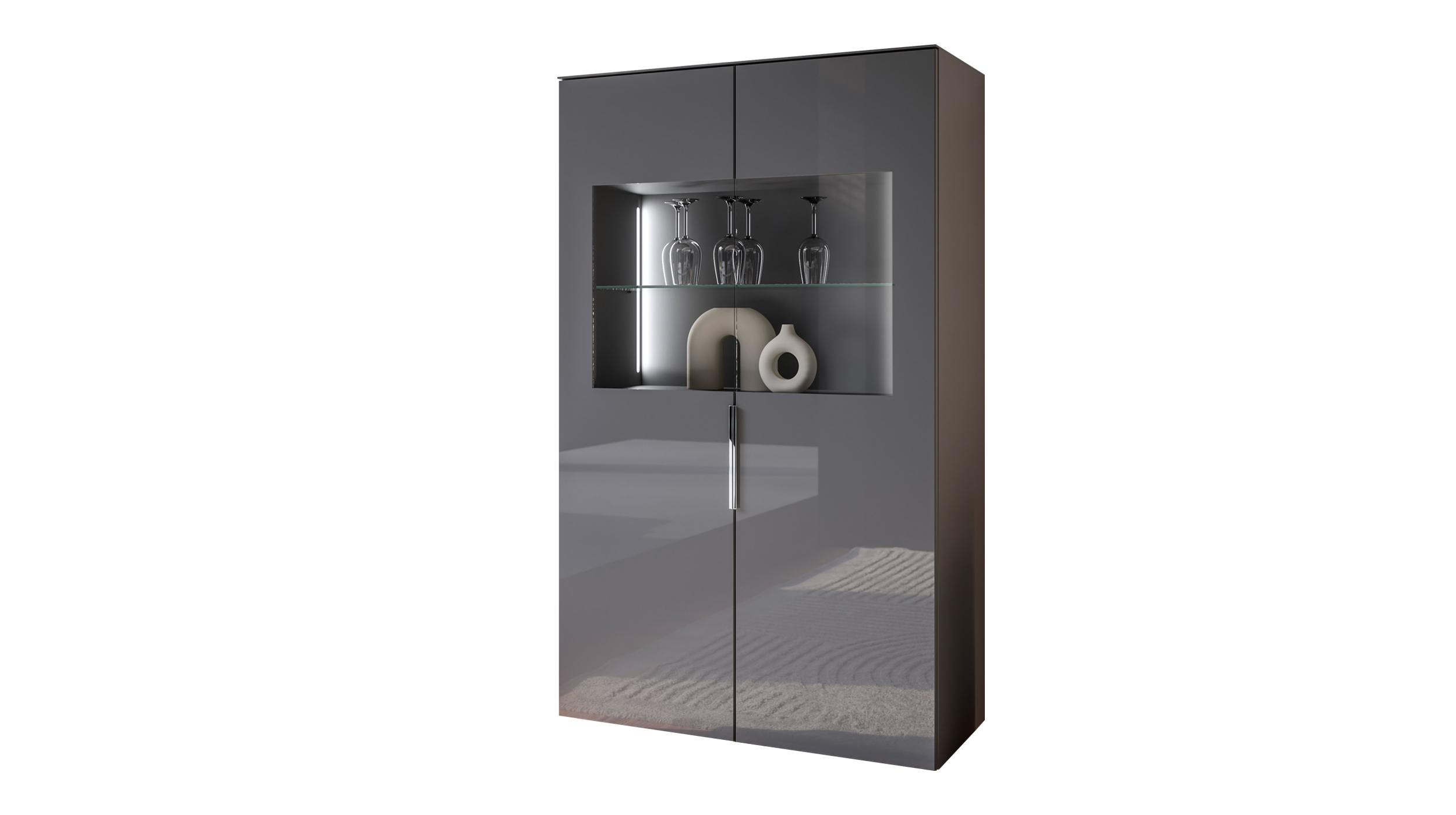 Vitrine mit Beleuchtung anthrazit - Glasfront - Breite 90 cm - SANTORIN