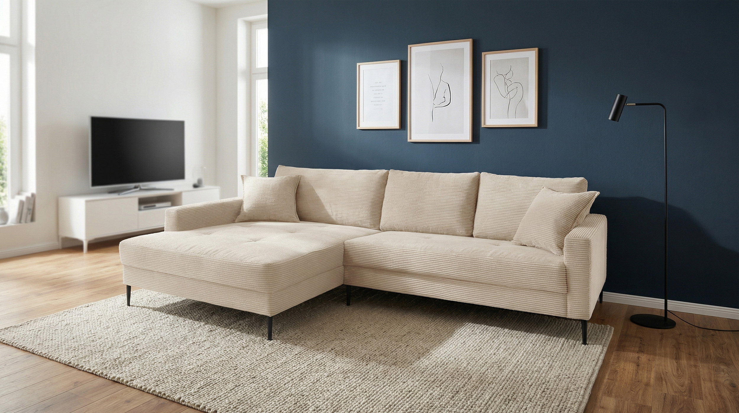 Ecksofa Cord creme 276 x 173 cm - OT links - SUMMER