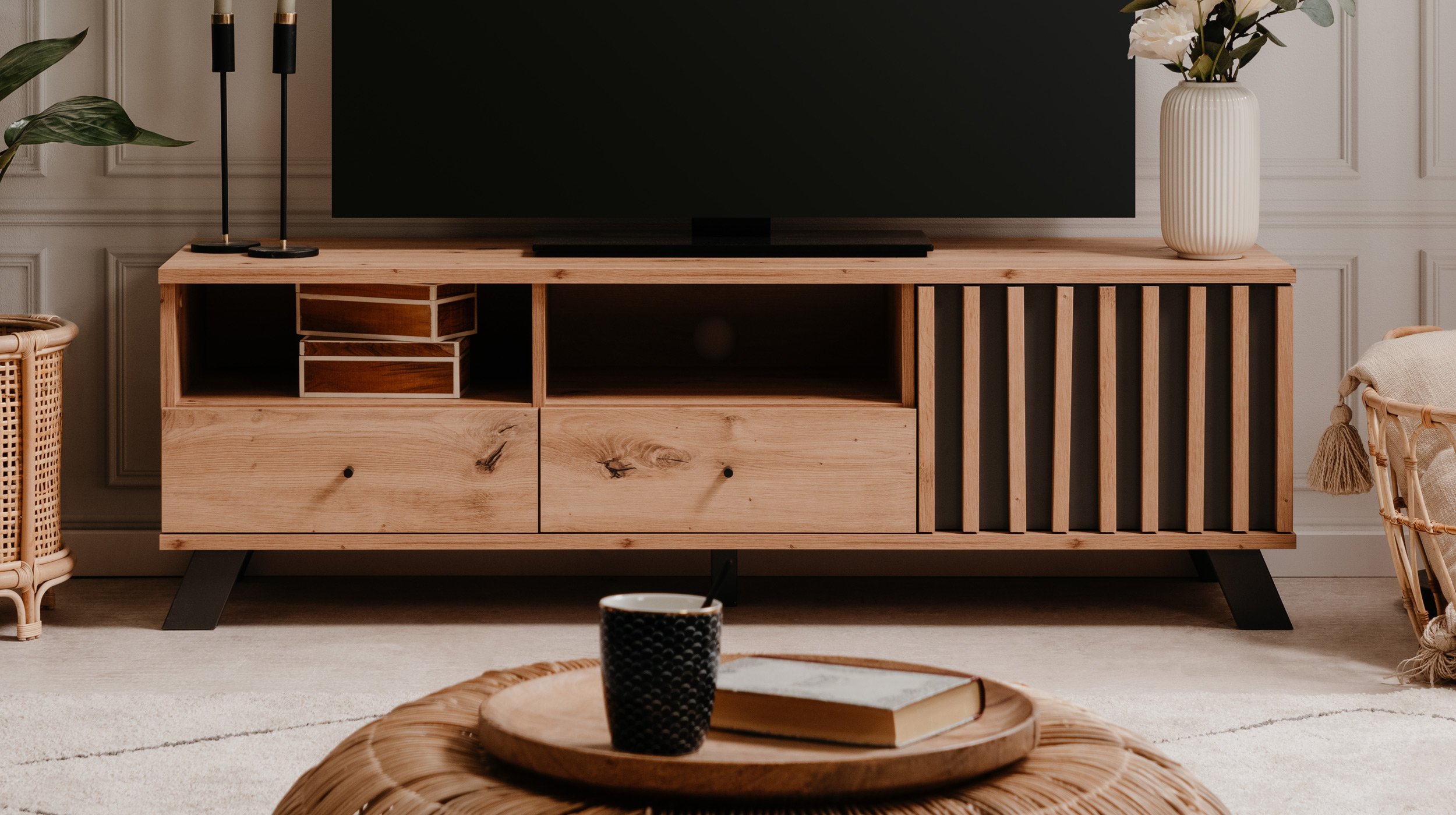 TV - Lowboard Artisan Eiche - anthrazit 138 cm - MEDAN