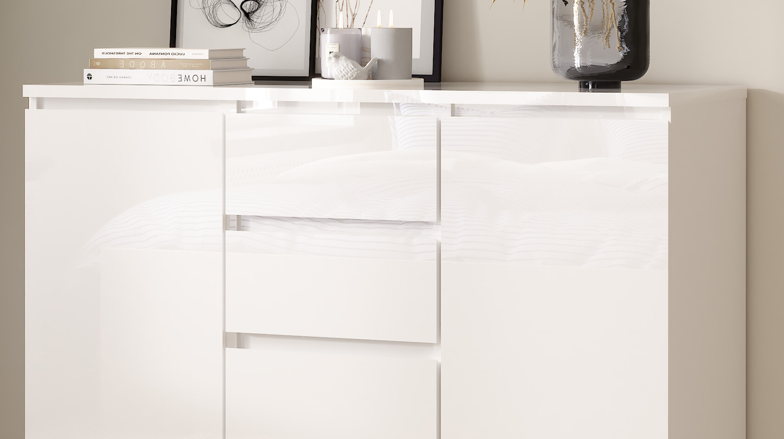 Sideboard mit 4 Schubladen weiß hochglanz 121 cm - NAIA