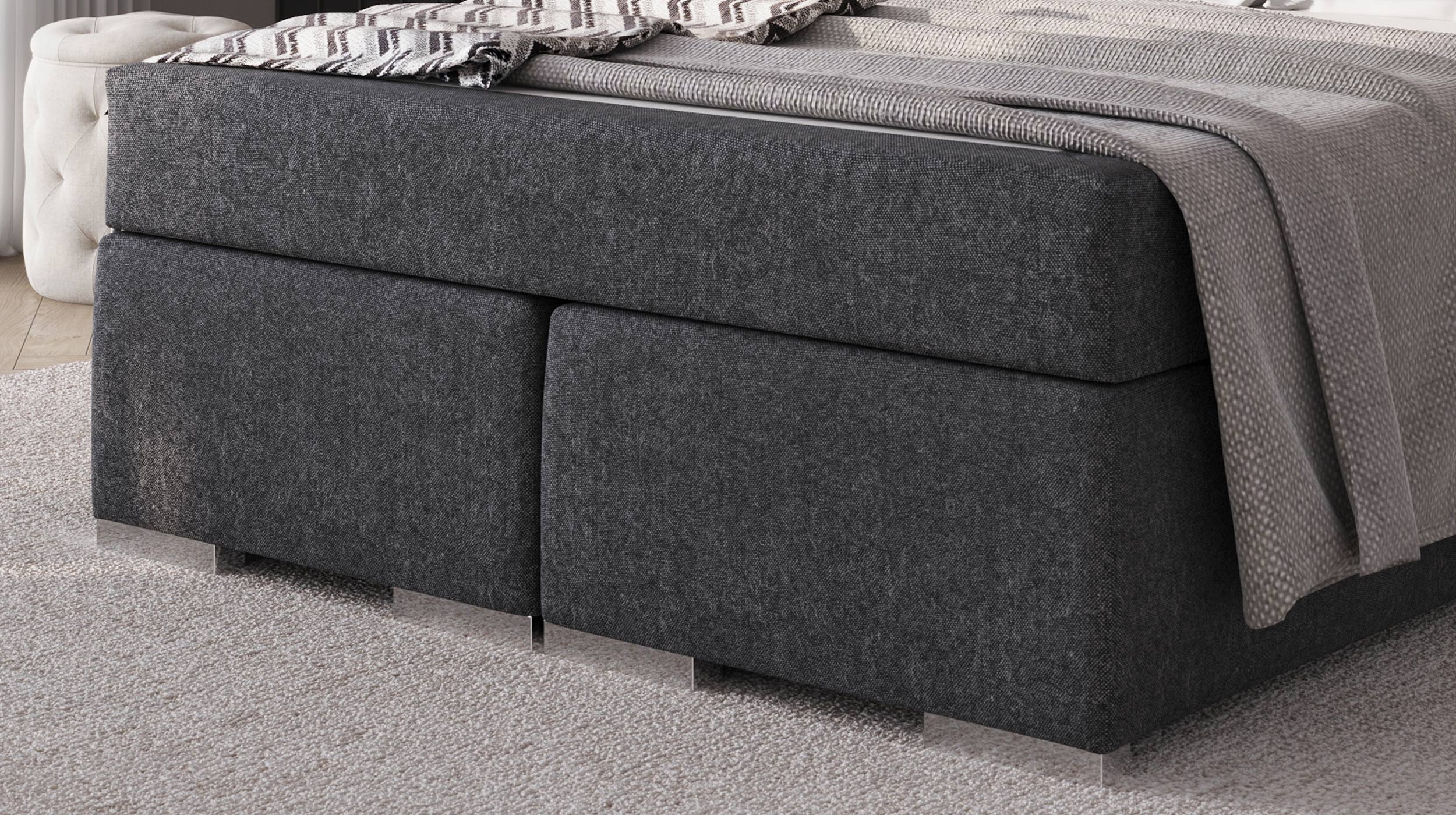 Boxbett 140 x 200 cm grau Stoffbezug - ONE