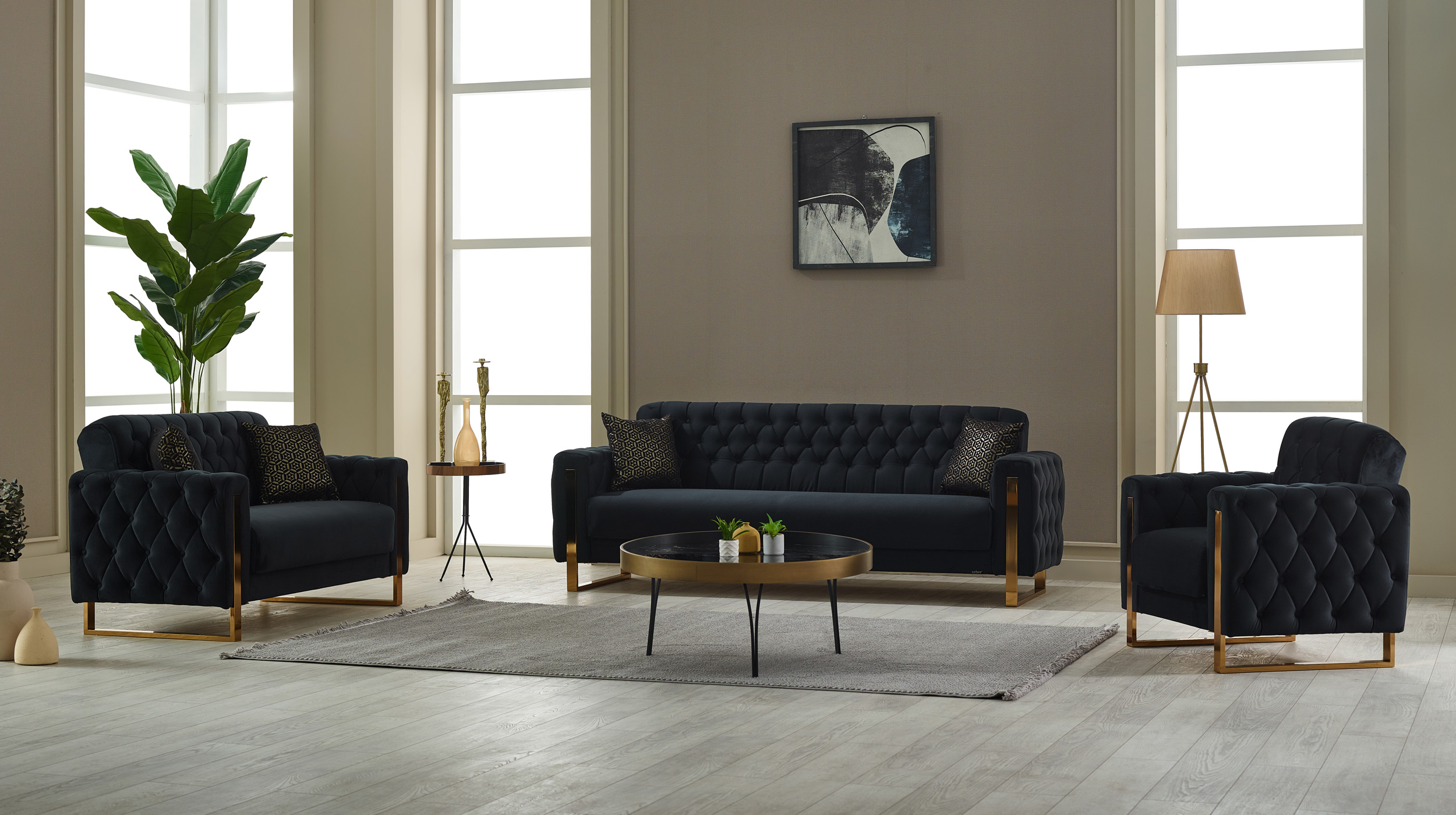 Einzelsofa mit Bettkasten 2-Sitzer schwarz - gold 167 cm - CRYSTAL