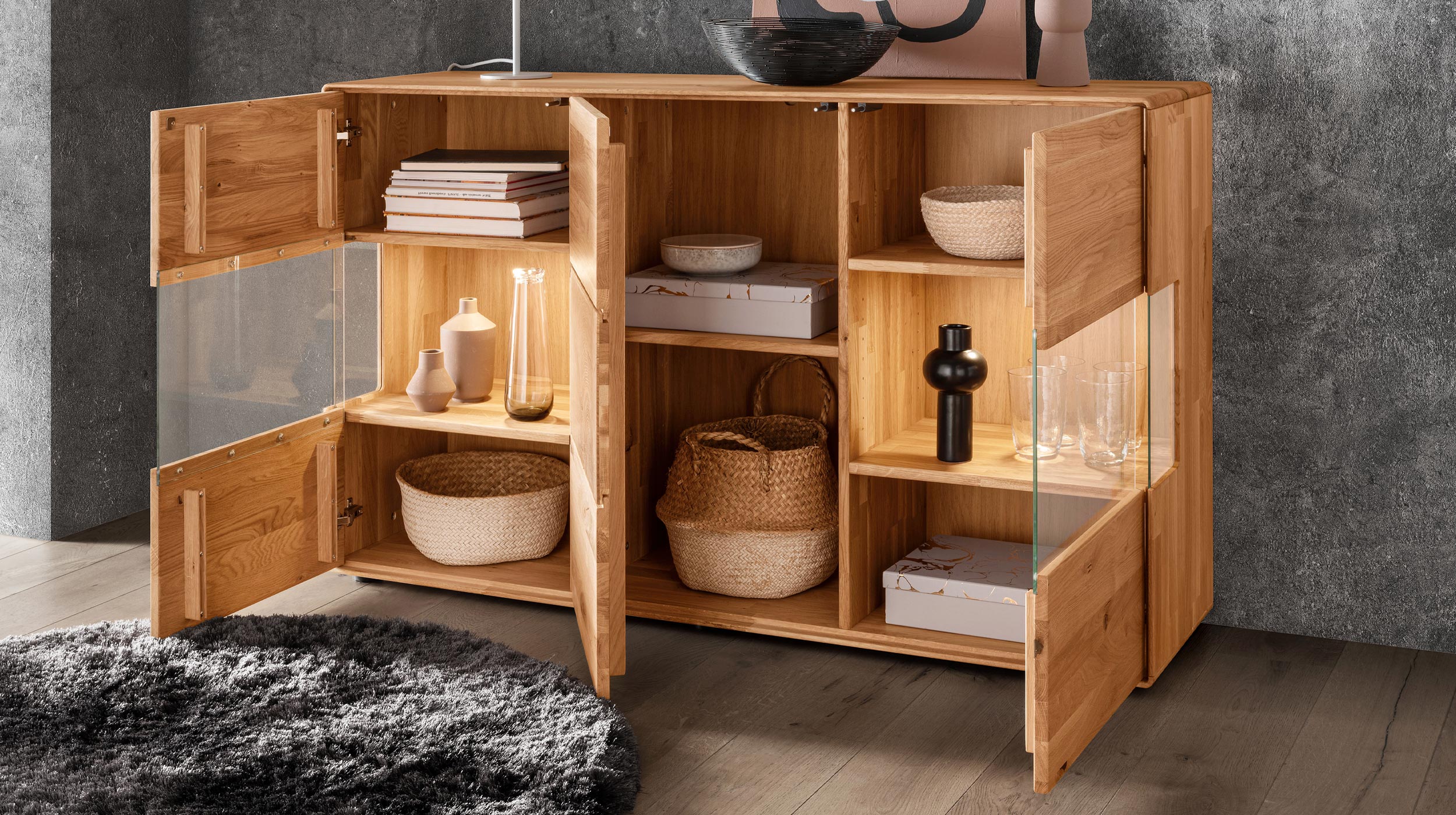 Sideboard Wildeiche massiv geölt - montiert - 150 cm - TORVEN