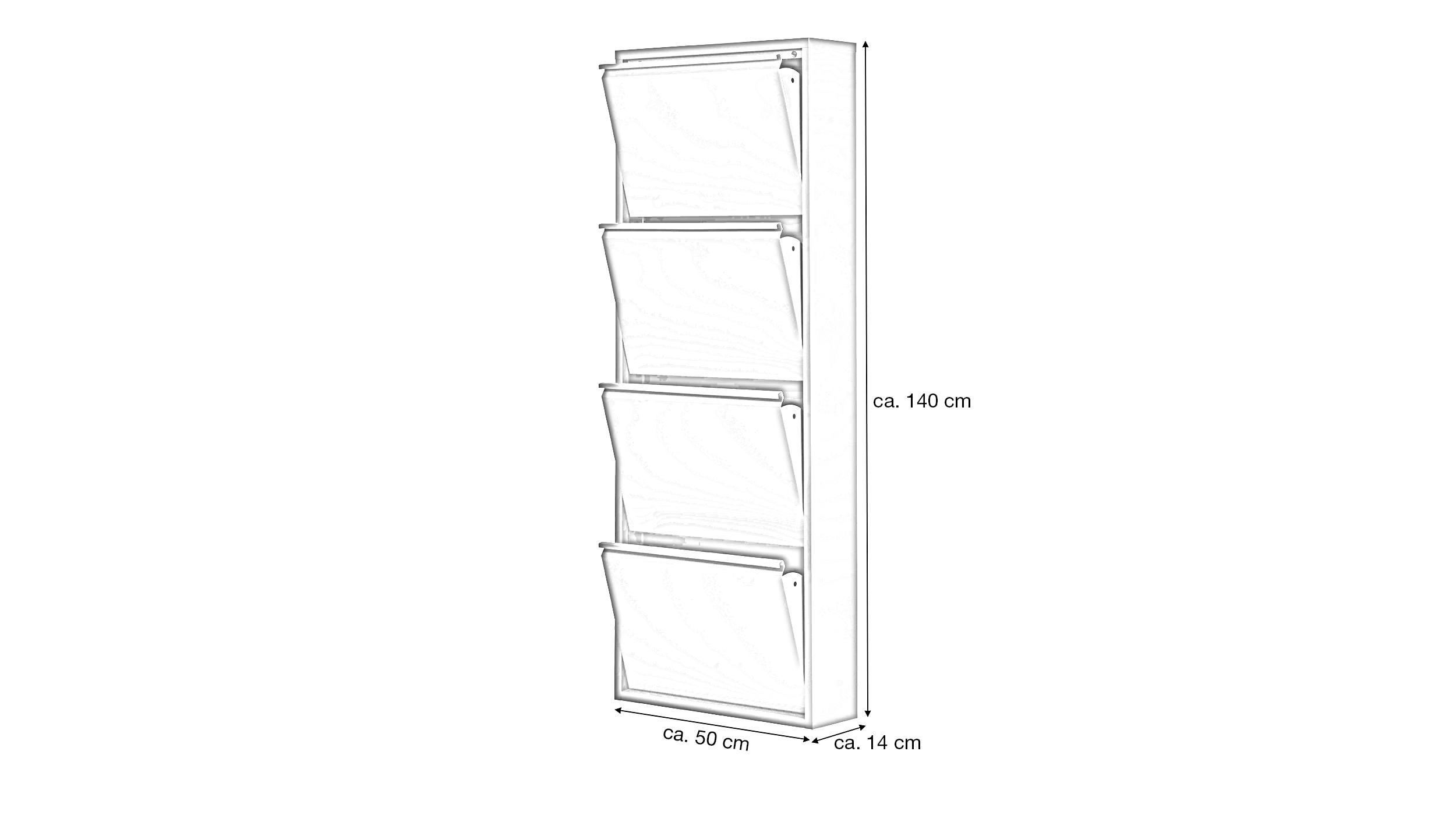 Schuhschrank schwarz lackiert 50 x 105 cm - 4-türig - KARL