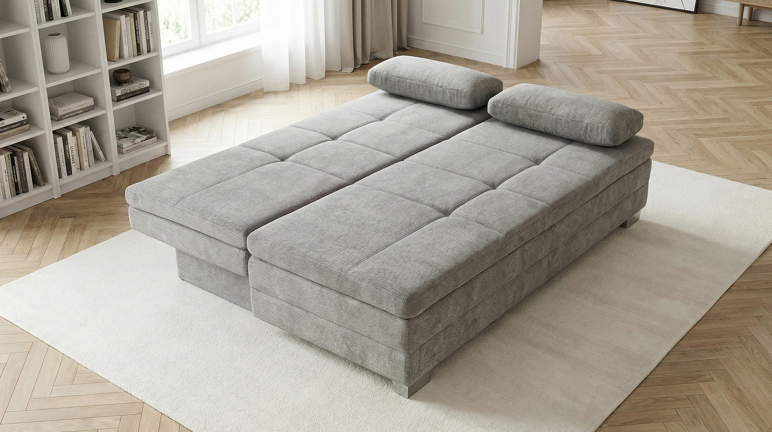 Schlafsofa Bettkasten Dauerschläfer grau Federkern 203 cm - LINDAU