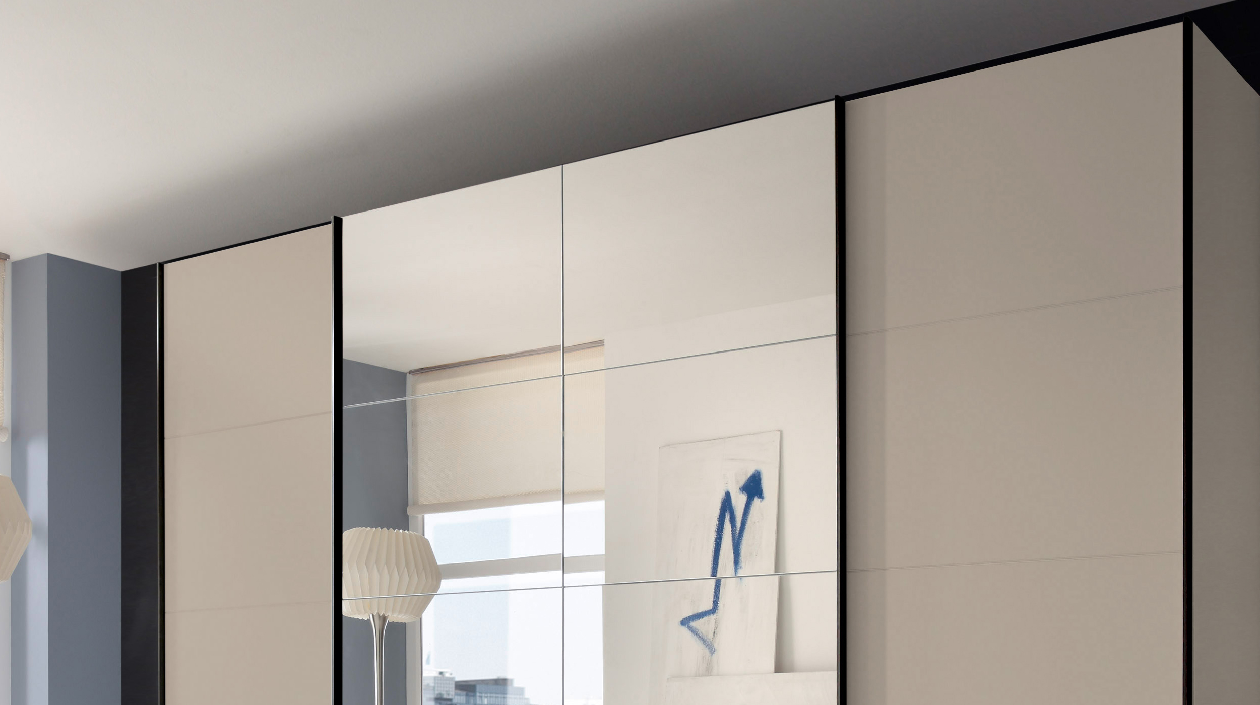 Schwebetürenschrank mit Spiegel - Beige-Kaschmir - 315 cm - SYNCHRO