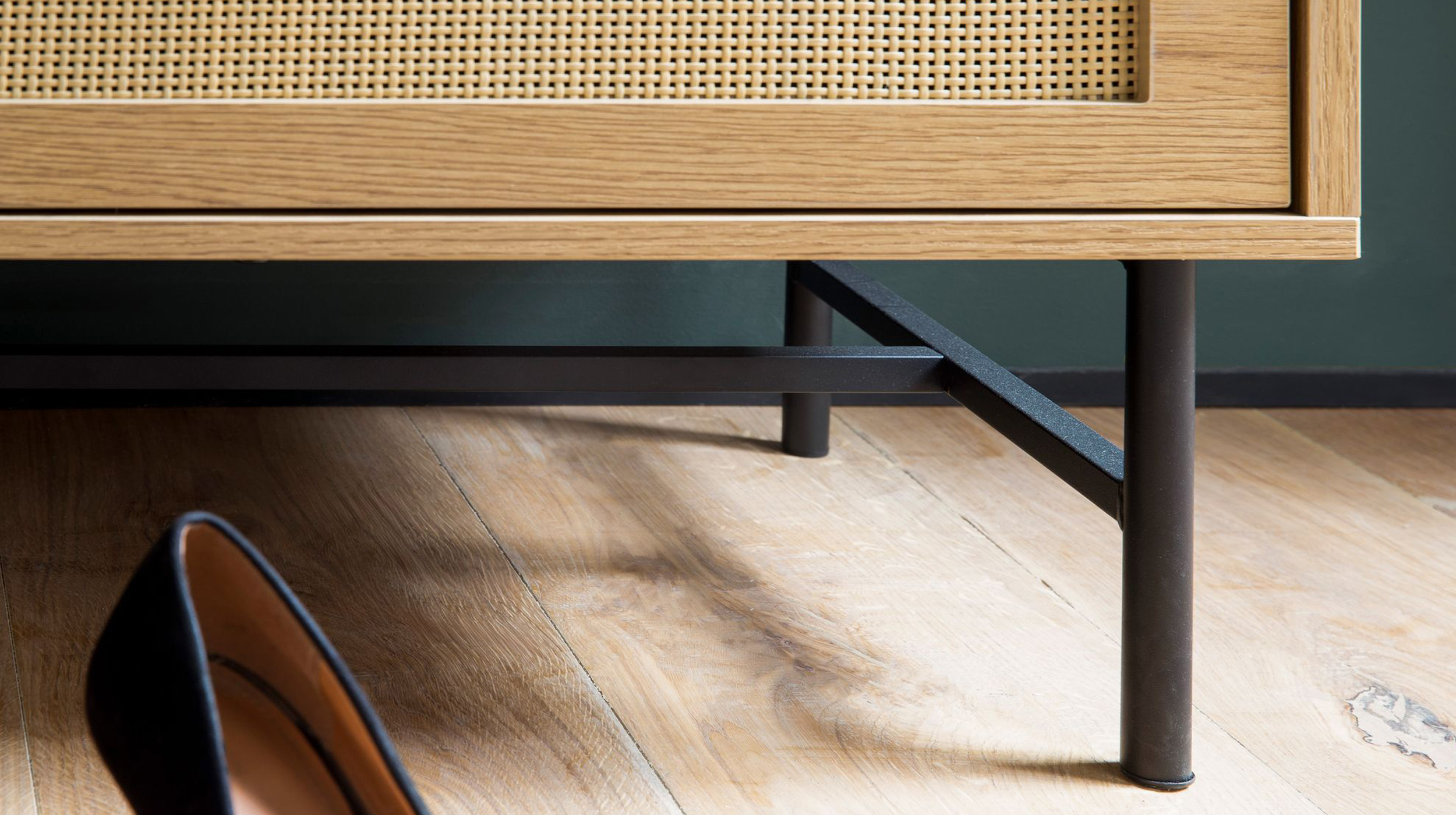 Garderobenbank Eiche Holzdekor - Polyrattan B 100 x H 48 cm - RATVAN