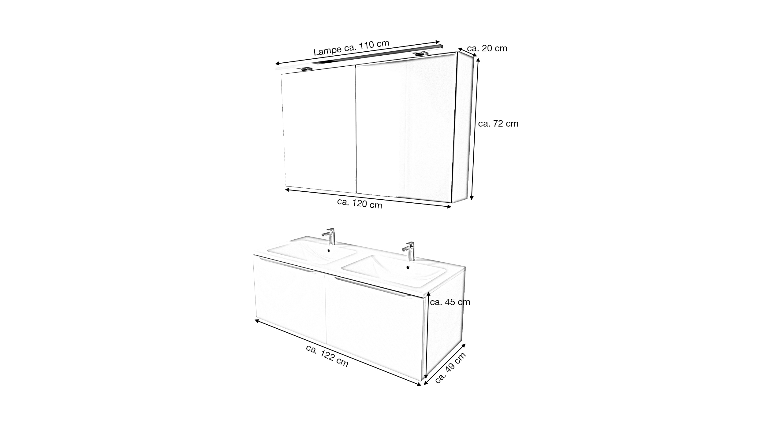 Badmöbel-Set weiß matt - 2 Teile - Waschtisch 121 cm - SANTANA