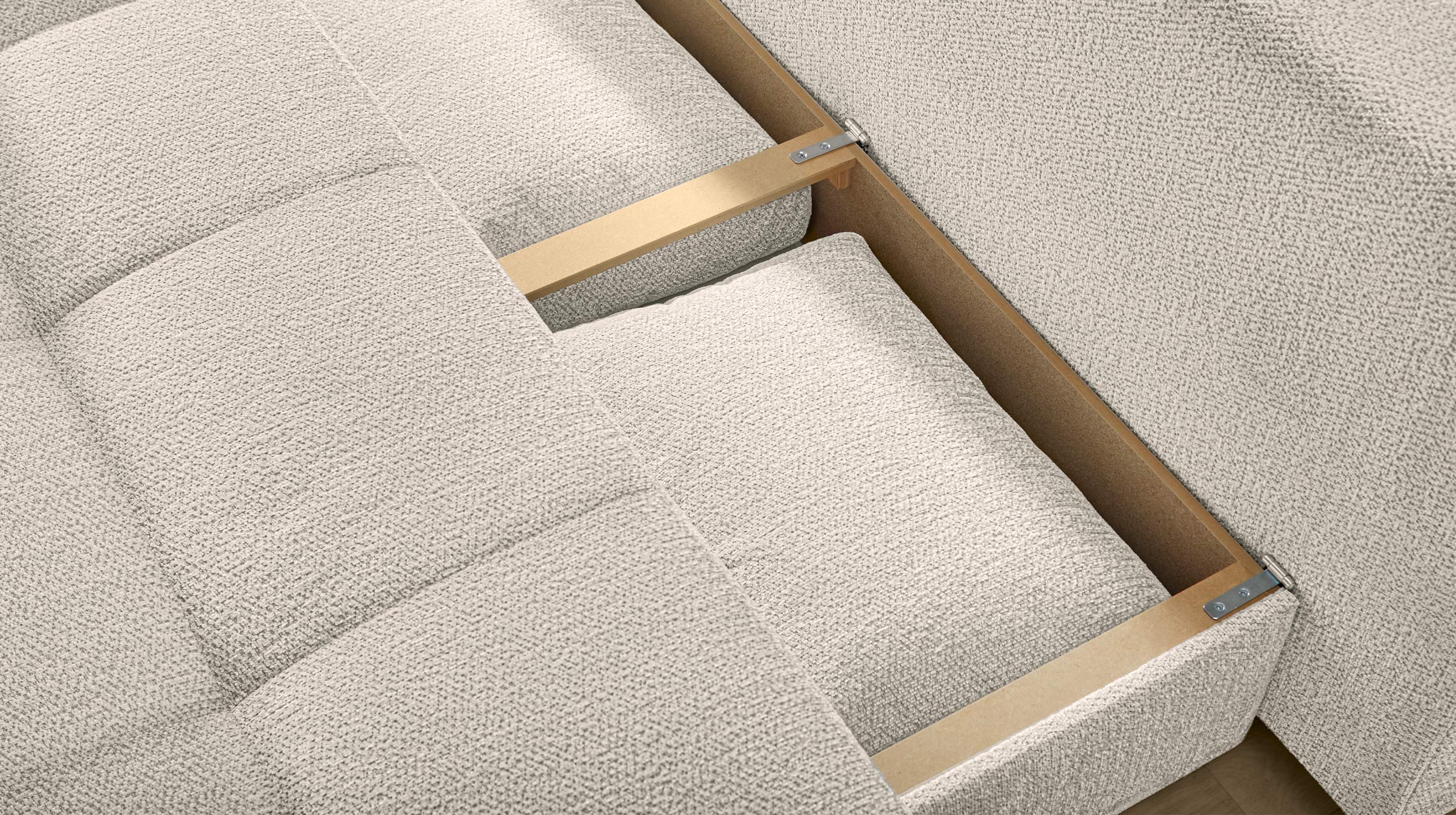 Schlafsofa beige ausziehbar mit Bettkasten 205 x 105 cm - DAVE