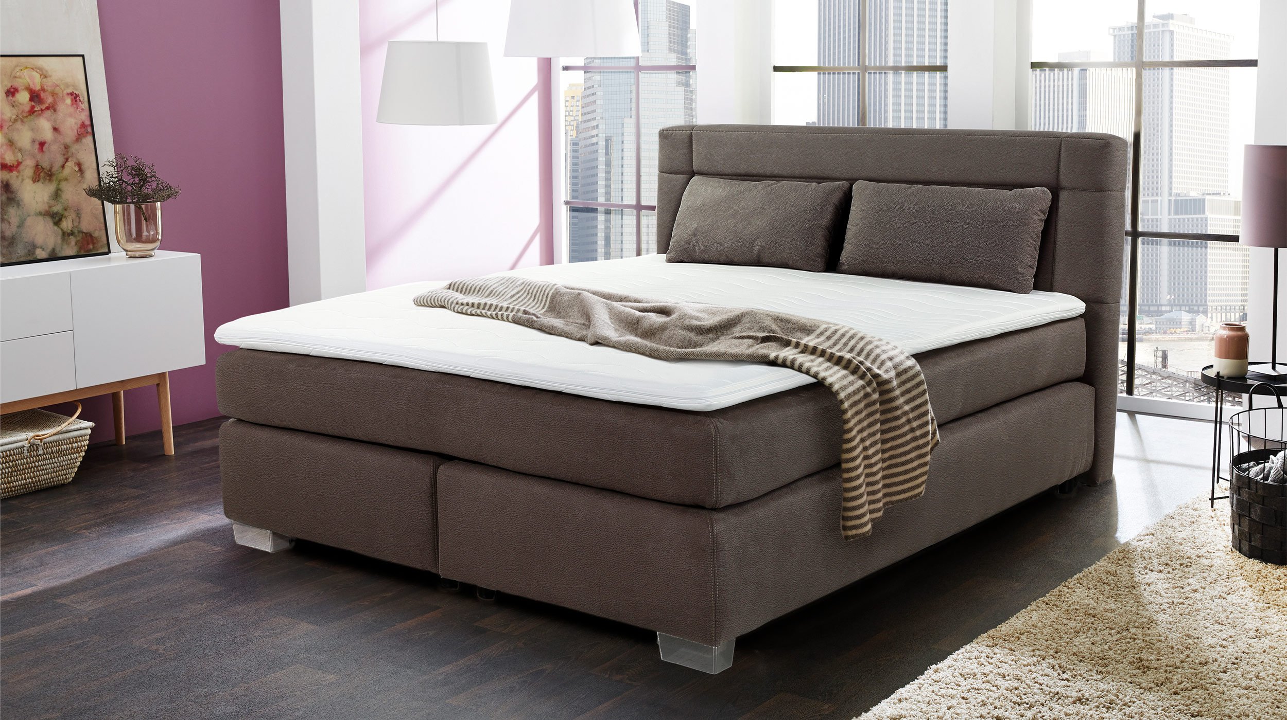 Boxspringbett 160 x 200 cm dunkelbraun H3/H4 - ROMANA - MIX