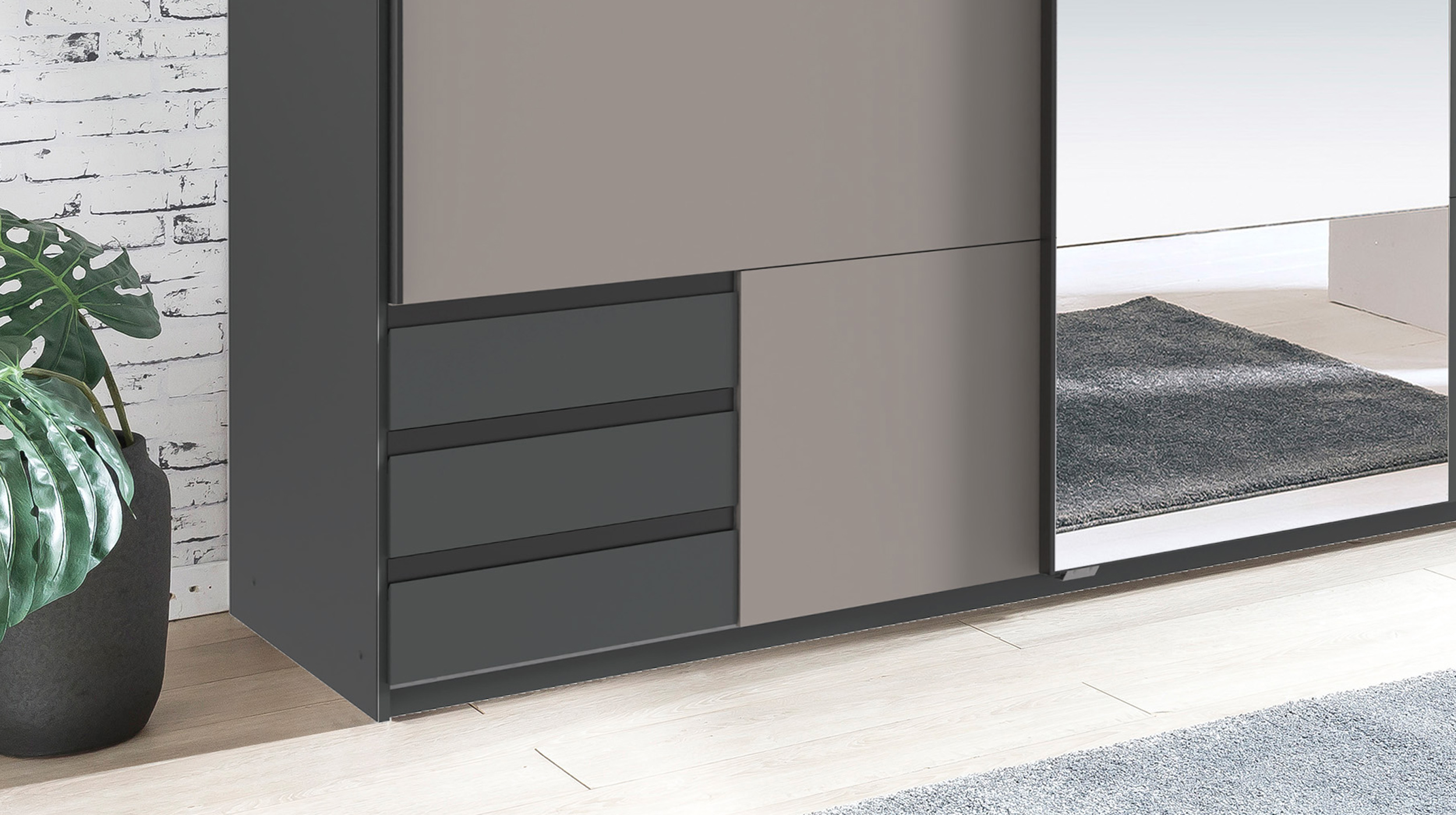 Schwebetürenschrank mit Spiegel grau - graphit 180 cm - EMDEN