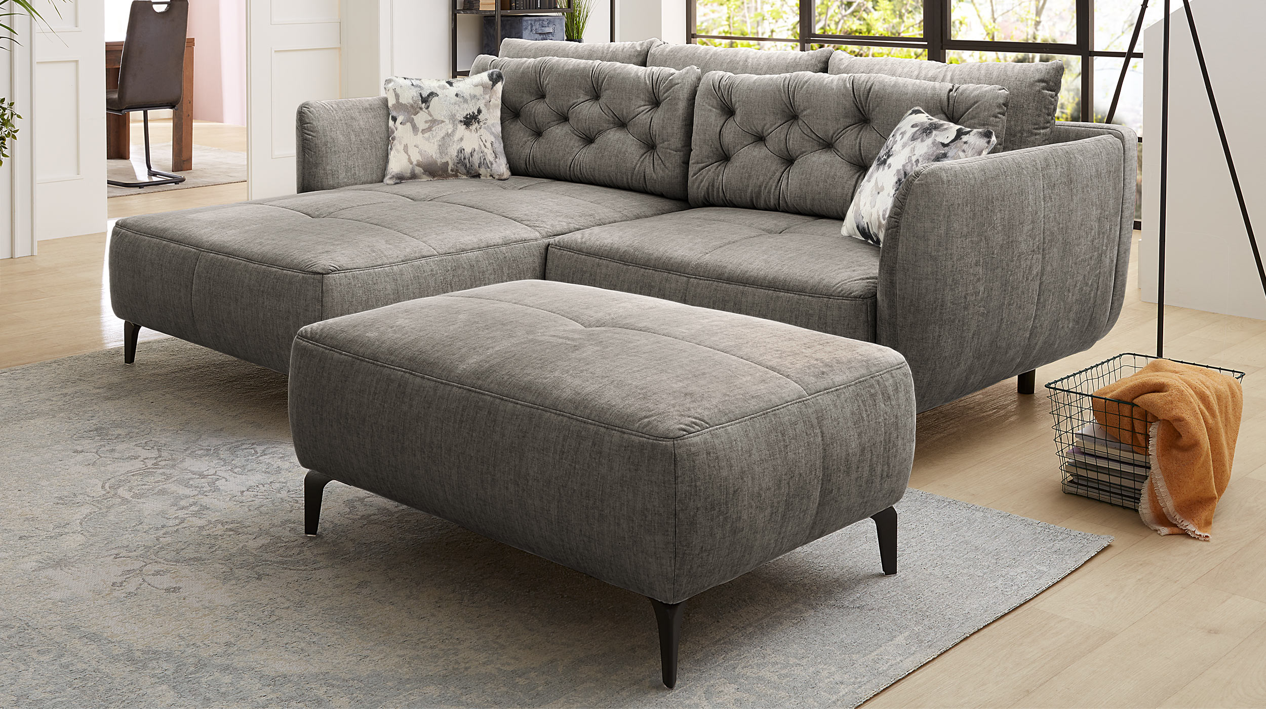 Hocker Sitzhocker 79 x 111 cm grau Veloursbezug - SALO