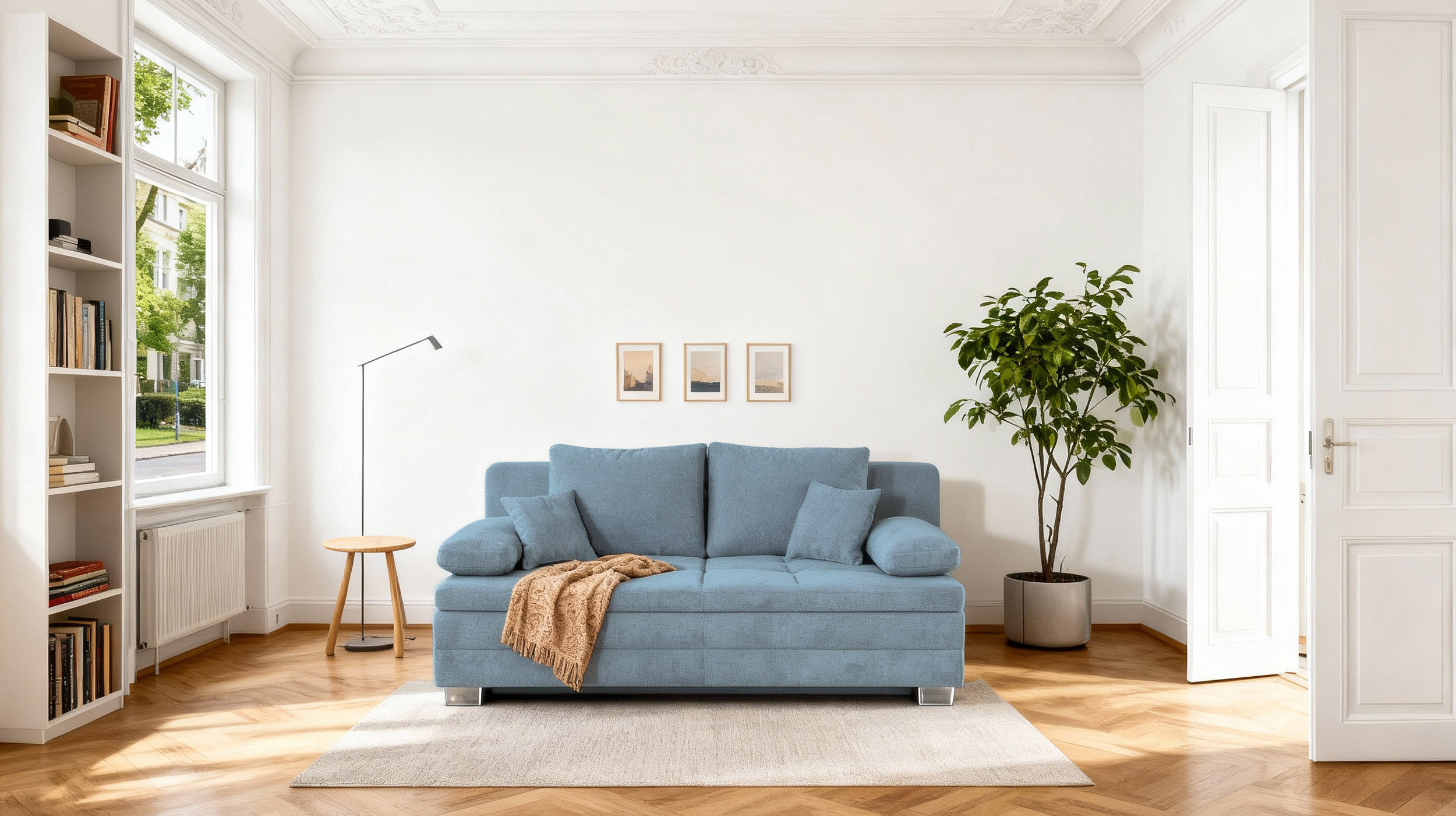 Schlafsofa Bettkasten Dauerschläfer hellblau Federkern - LINDAU
