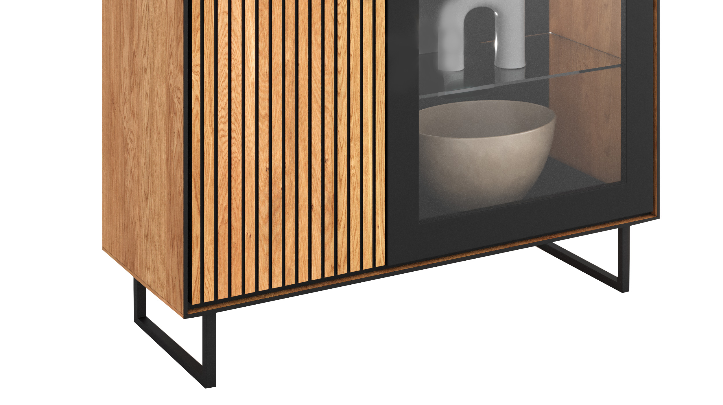 Vitrine mit Glastür Eiche teilmassiv geölt Breite 102 cm - BELLA