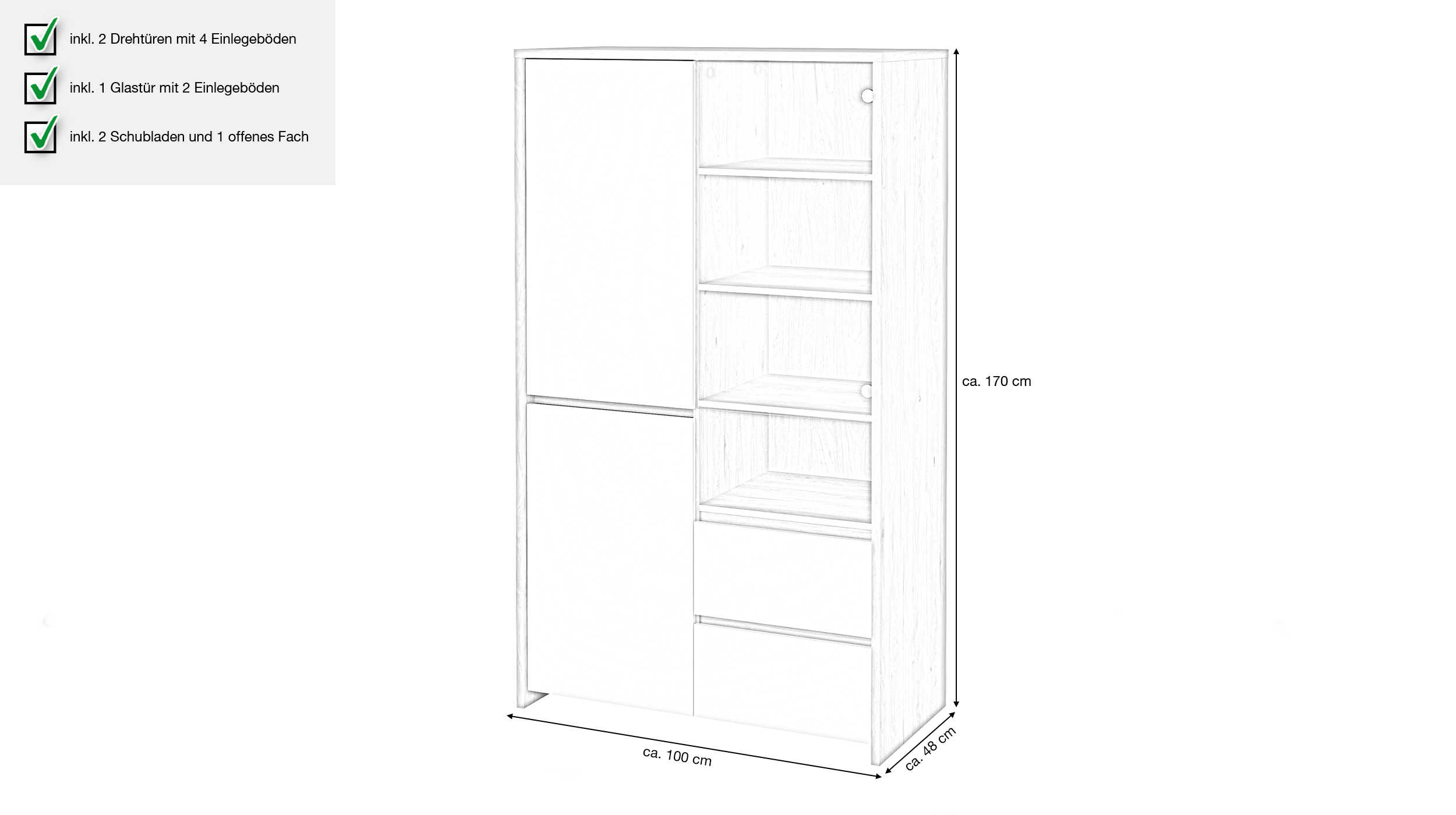 Vitrine mit Glastür weiß hochglanz Jackson Hickory B 100 cm - NEXT