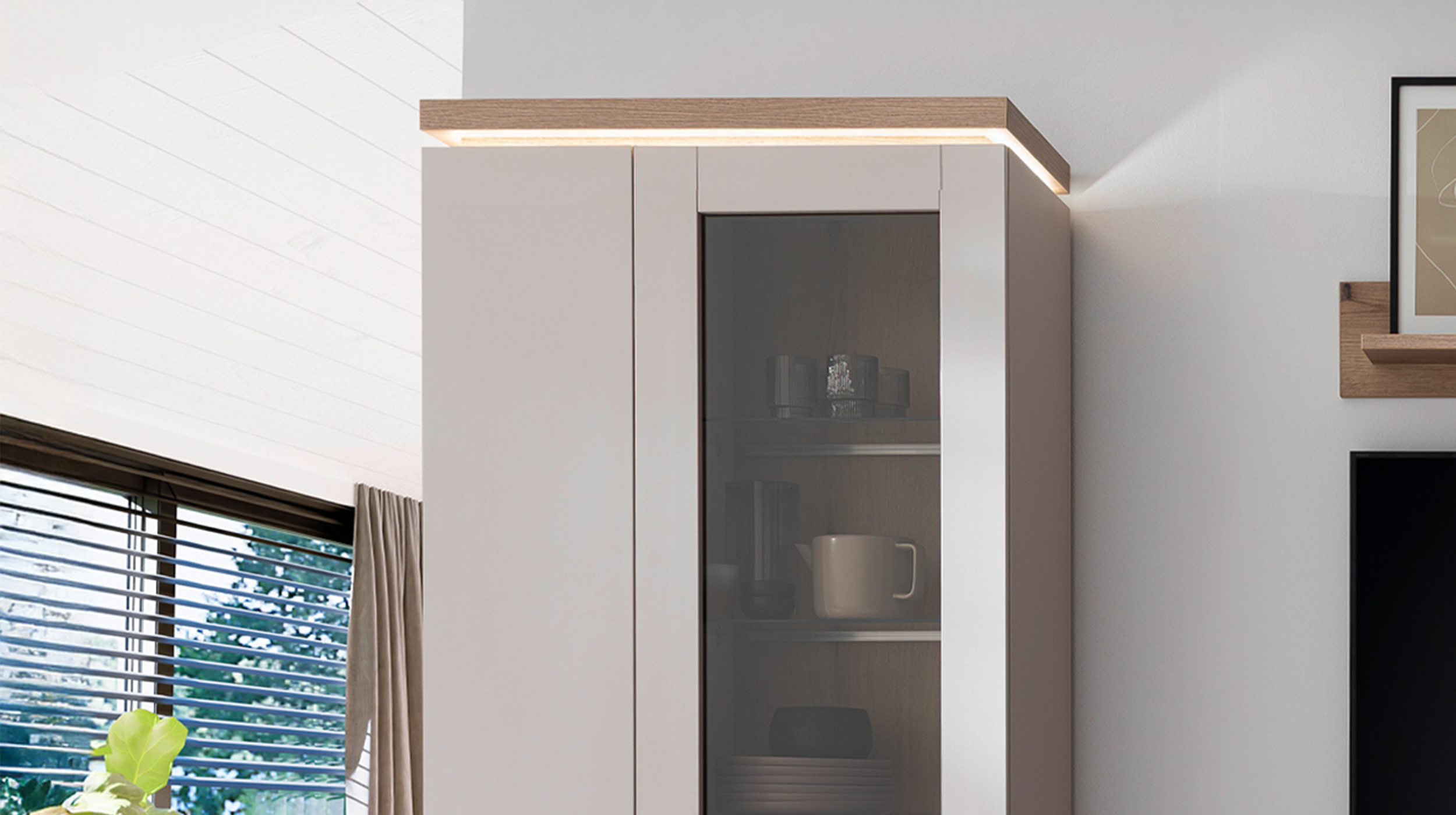 Wohnwand beige - Evoke Eiche 278 cm - LED-Beleuchtung - REMOLINO
