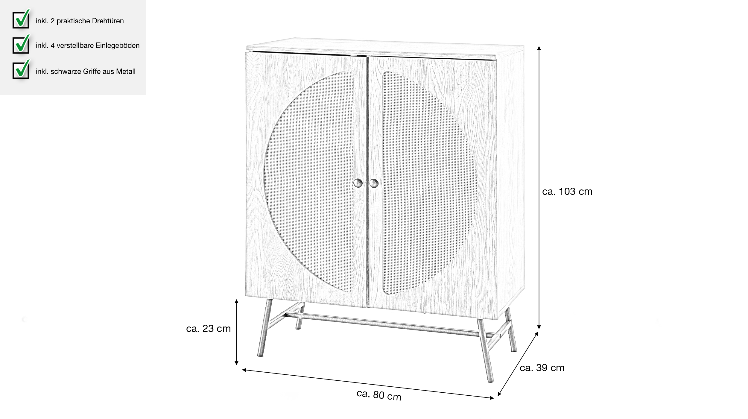 Kommode Eiche Holzdekor - Polyrattan 80 cm x 39 cm - RATVAN