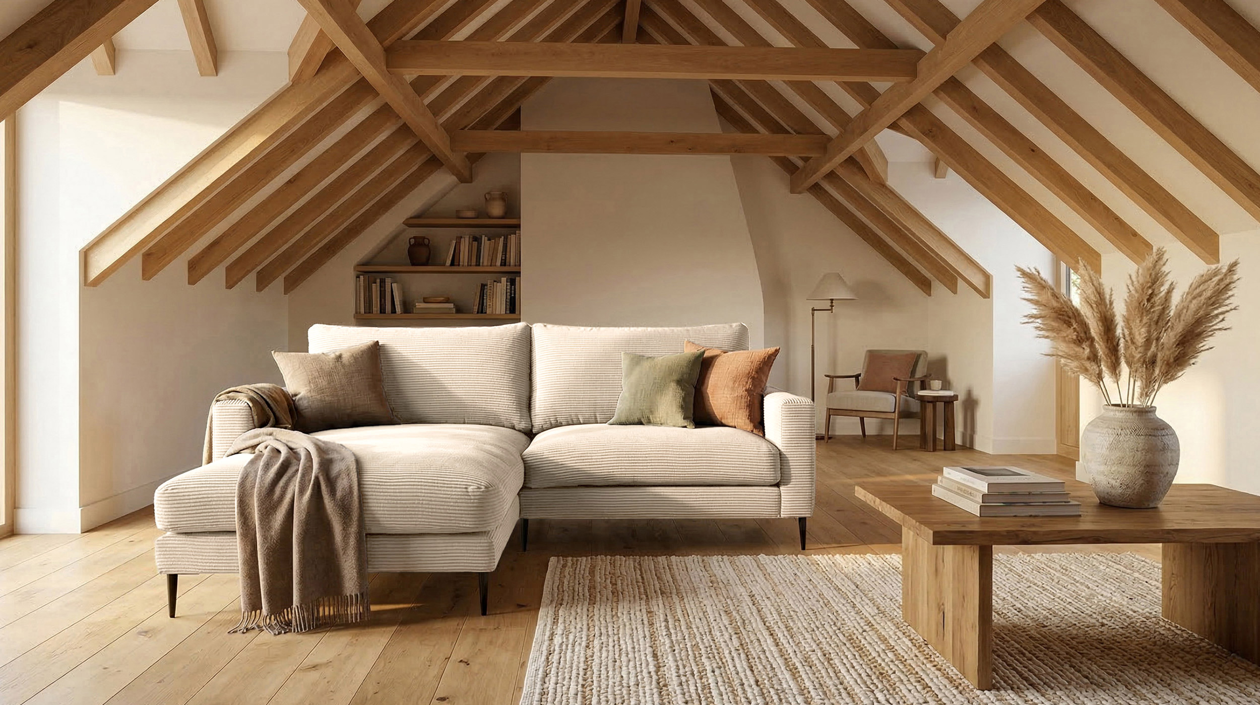 Ecksofa Cord creme 220 x 164 cm - OT links - NORDVIK