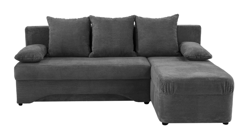 Ecksofa Cord grau Bettkasten Schlaffunktion 191 x 142 cm - POLARIS