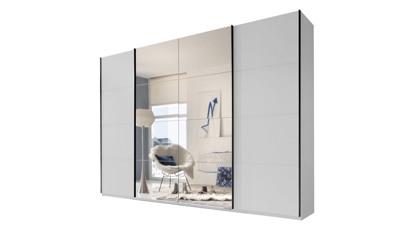 Schwebetürenschrank mit Spiegel - weiß - 315 cm - SYNCHRO