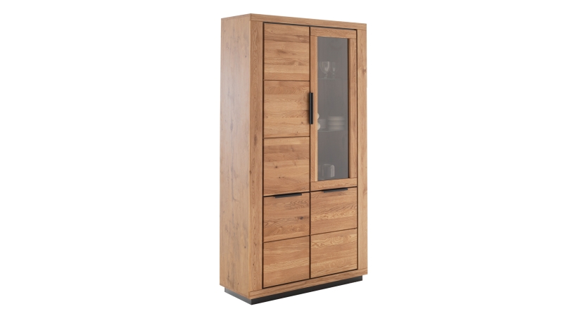 Vitrine mit Glastür Wildeiche teilmassiv geölt Breite 107 cm - GRENO 