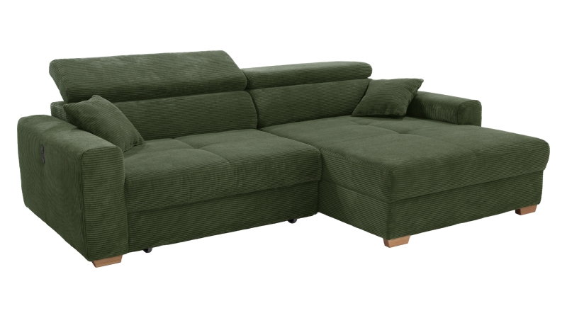 Ecksofa Cord elektrisch ausfahrbar grün 277 cm - SLIDER