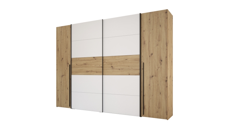 Kleiderschrank Artisan Eiche - weiß - 270 cm - Schwebetüren - NARAGO