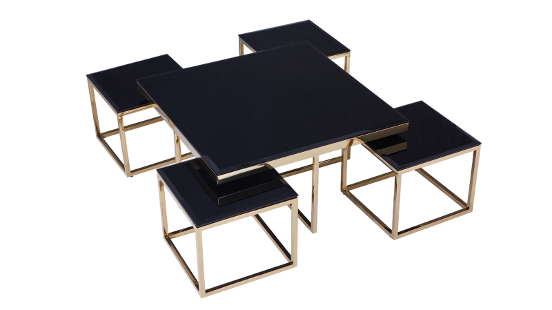 Couchtisch 5er-Set Glas schwarz - 90 x 90 cm - BIANCI