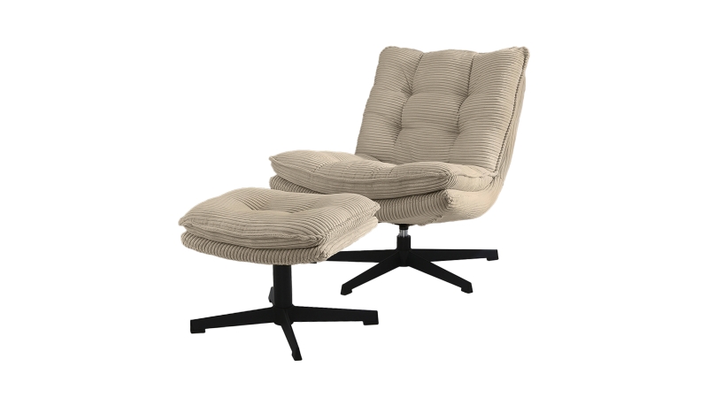 Relaxsessel mit Hocker grau Cord - drehbar - KASPER