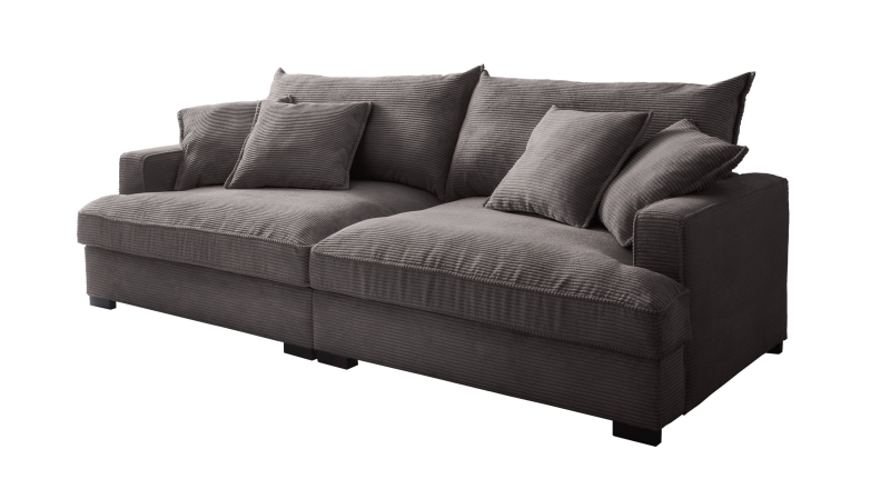 Big Sofa Cord grau - 242 cm - Nosagunterfederung - TRIBECCA 