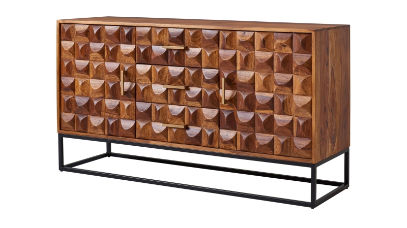Sideboard mit 3 Schubladen Sheesham massiv gebeizt 145 cm - LENE