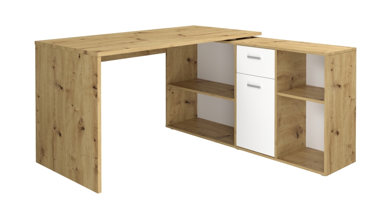 Eck-Schreibtisch Artisan Eiche weiß 136 cm - LEXO