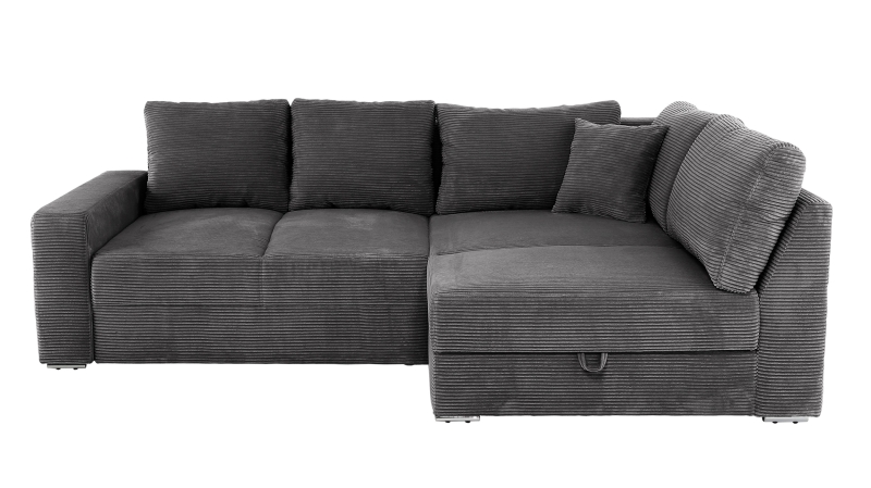 Ecksofa Schlaffunktion Cord grau - Bettkasten 260 cm - JANIS