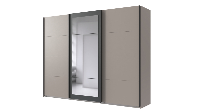 Schwebetürenschrank grau - graphit mit Spiegel 270 cm 3-türig - MINDEN