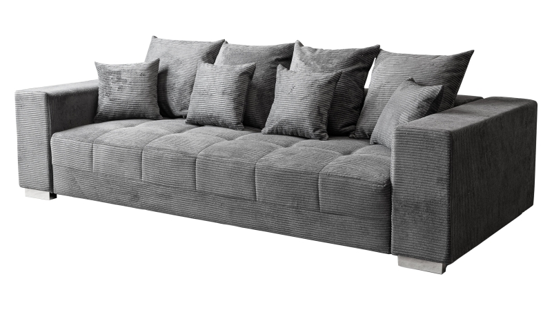 Big Sofa Cord grau - 254 cm - Nosagunterfederung - BORNEO