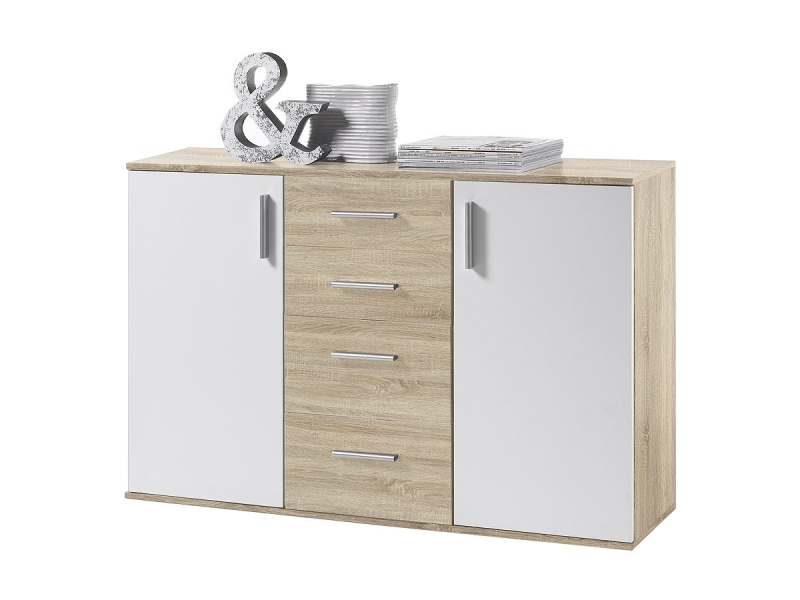 Kommode Sonoma Eiche - weiß 120 cm 2-türig - BOBBY