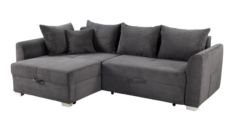 Ecksofa Cord Schlaffunktion Bettkasten grau 236 cm - BOOMER